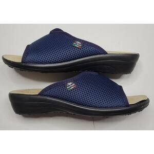 Fly Flot Navy Mesh Slide Sandals Made in Italy Anti-Shock Women's Sz 38 (US 7.5)